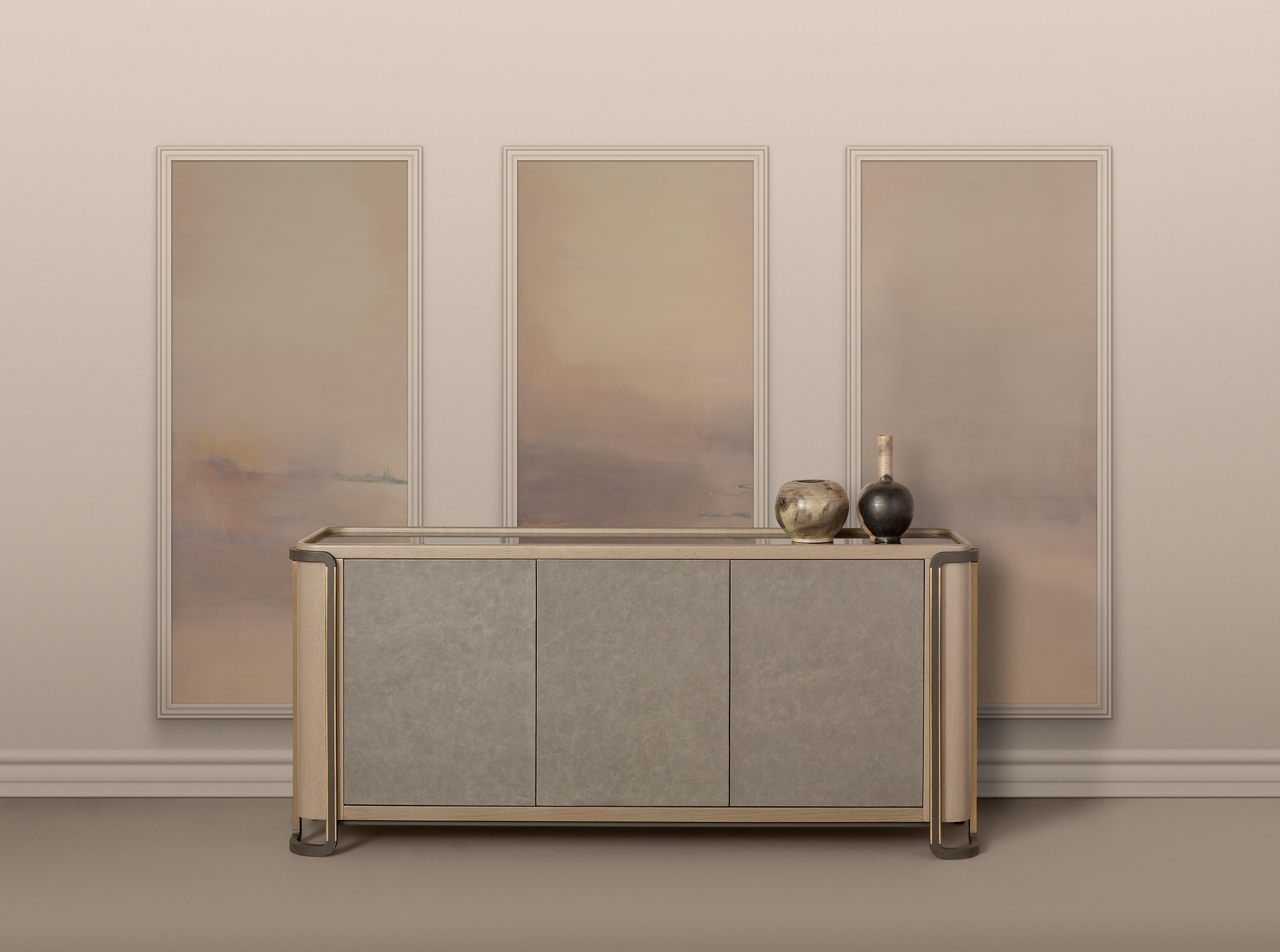 Unique Yaprak sideboard by Ekin Varon
Dimensions: W 200 x D 50 x 90 H
Materials: Wood Veneer, Glass.
Custom materials, sizing and finishes available as item is made to order.

Ekin Varon is the founder and creative director of Ekin Varon Design
