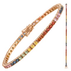 Unique Yellow Gold 18K Bracelet Diamond Multi Sapphire for Her