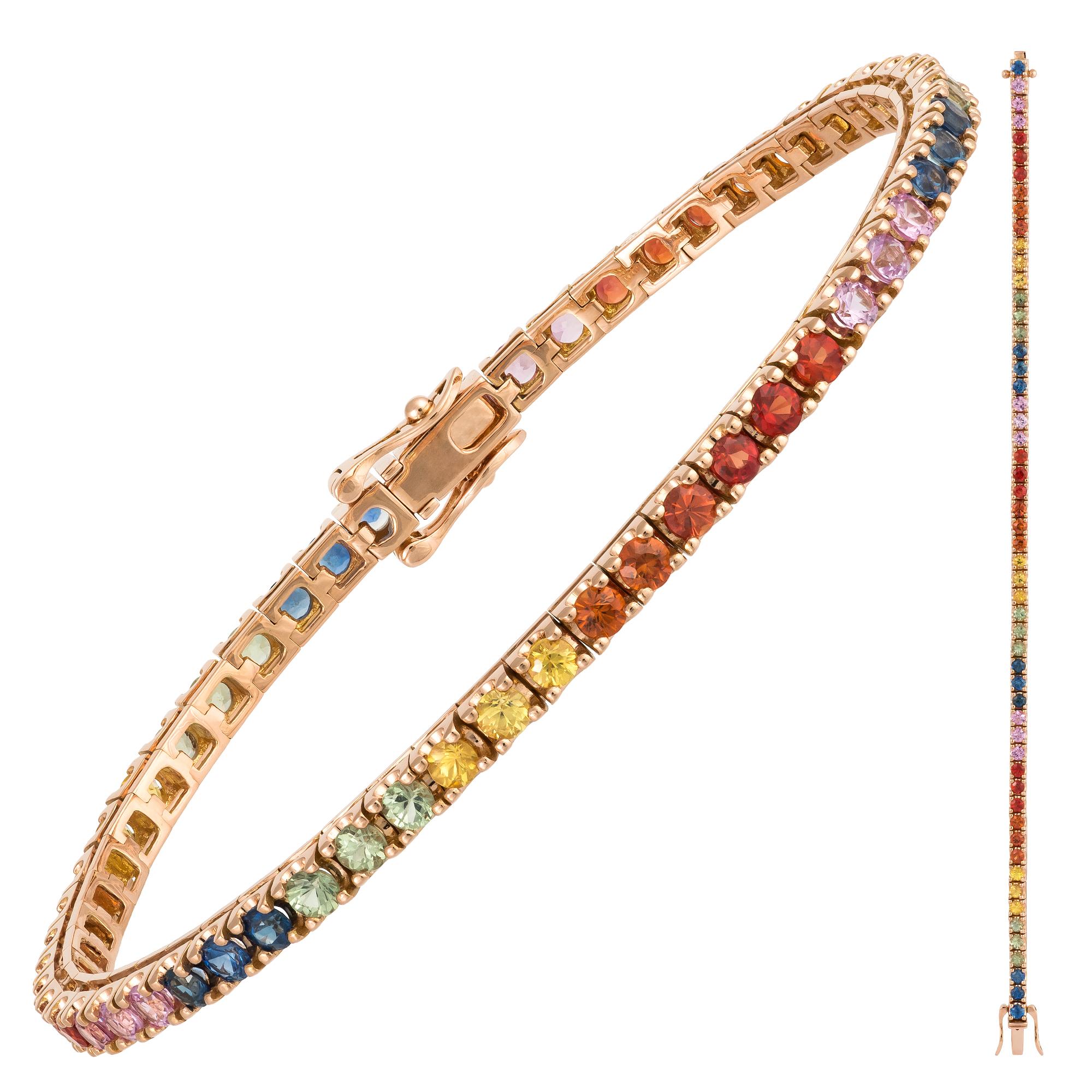 Unique Yellow Gold 18K Bracelet Diamond Multi Sapphire for Her In New Condition For Sale In Montreux, CH