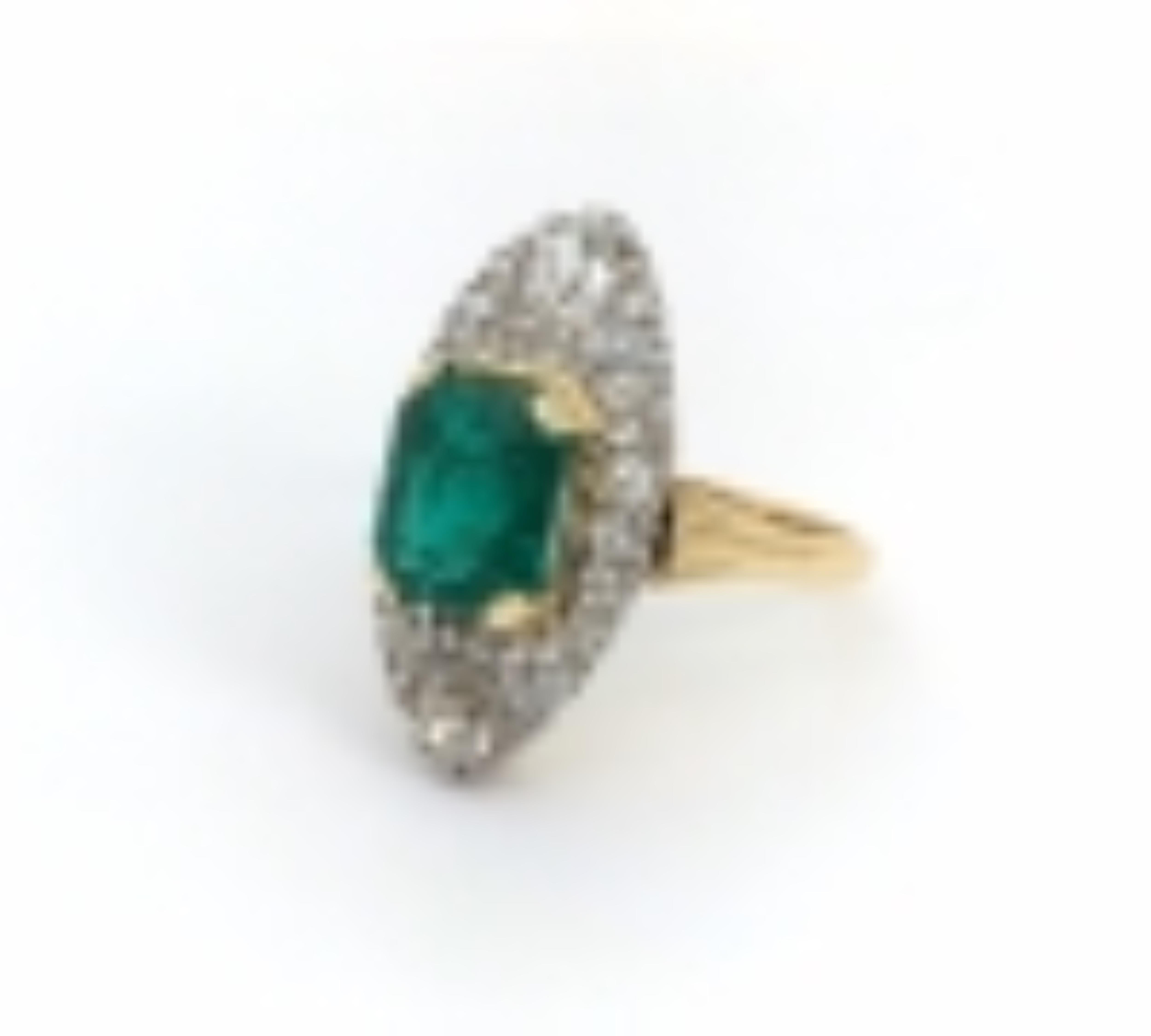 Victorian Unique Yellow Gold 2.49 Carat Emerald Ring with White Diamonds For Sale