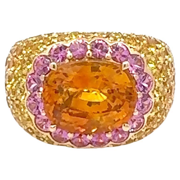 Unique Yellow Pink Orange Sapphire Yellow 18K Gold Ring For Her For Sale