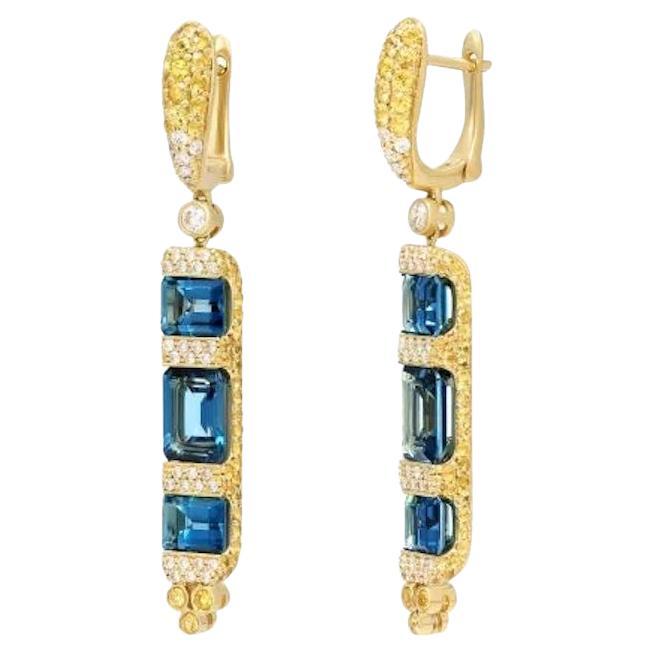 Unique Yellow Sapphire Topaz White Diamond Yellow Gold 18 Karat Dangle Earrings For Sale