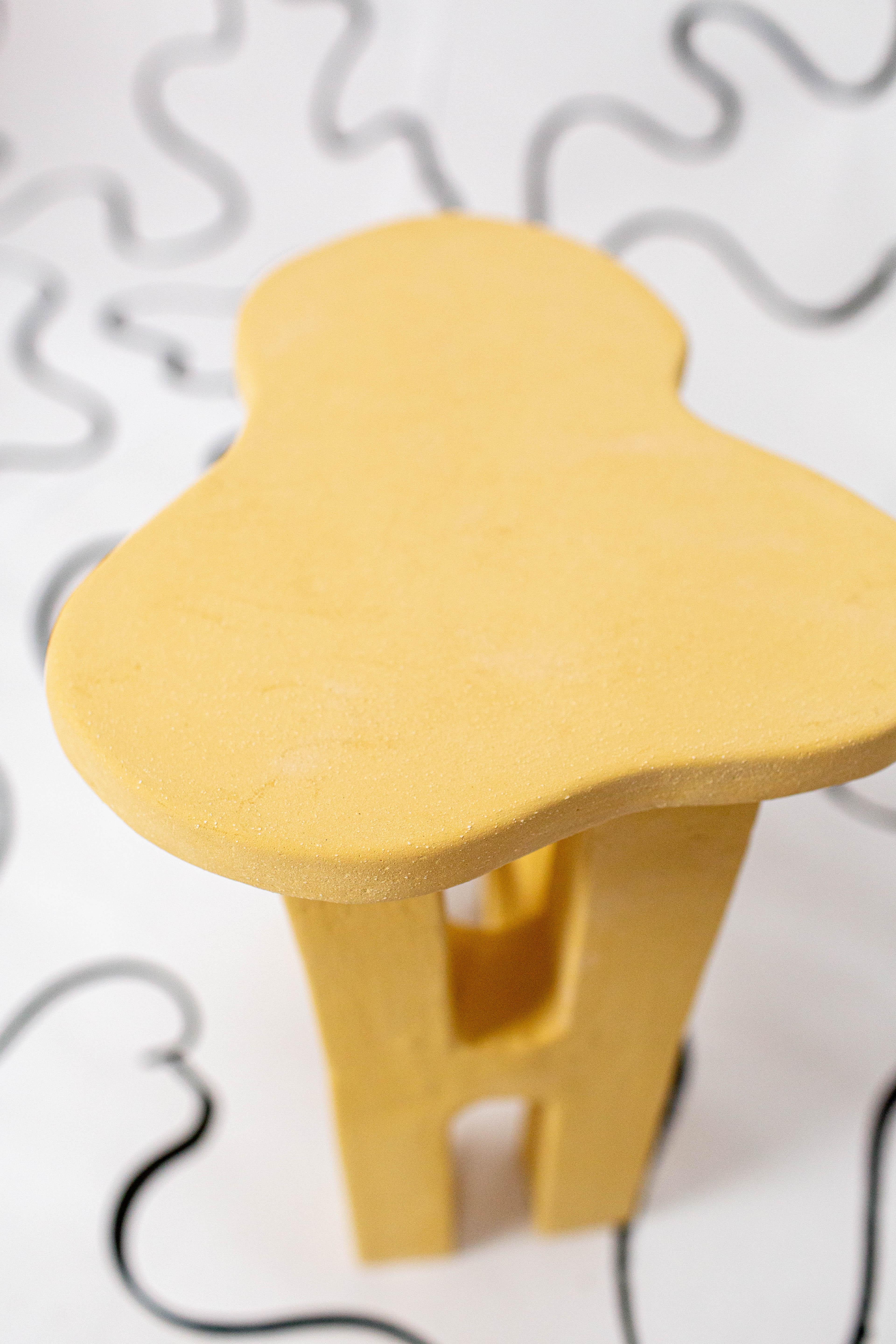 Turkish Unique Yellow Stoneware Splash 9 Stool 25 by Mesut Öztürk For Sale