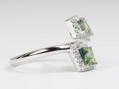 Unique You and Me Ring Australian Sapphire Diamond Halo 14K Gold Engagement Ring