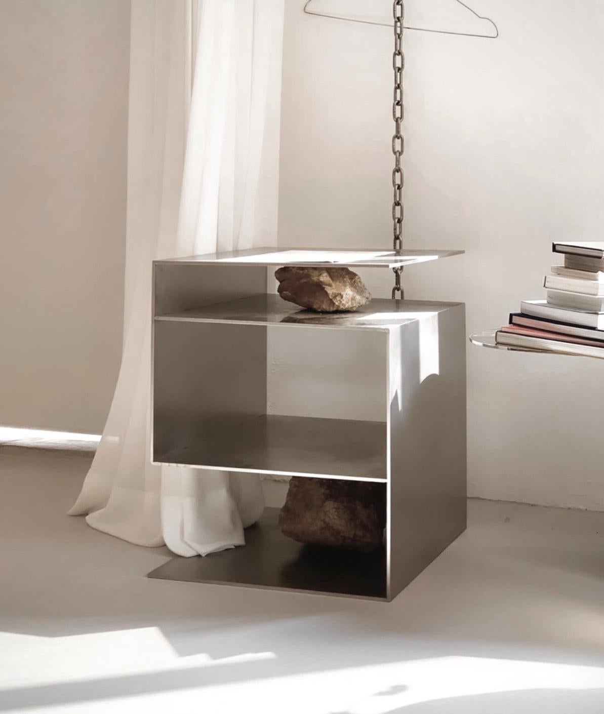 Unique Z Letter Shape, Stainless Steel Stool with Natural Stones by Lee Sisan For Sale 1
