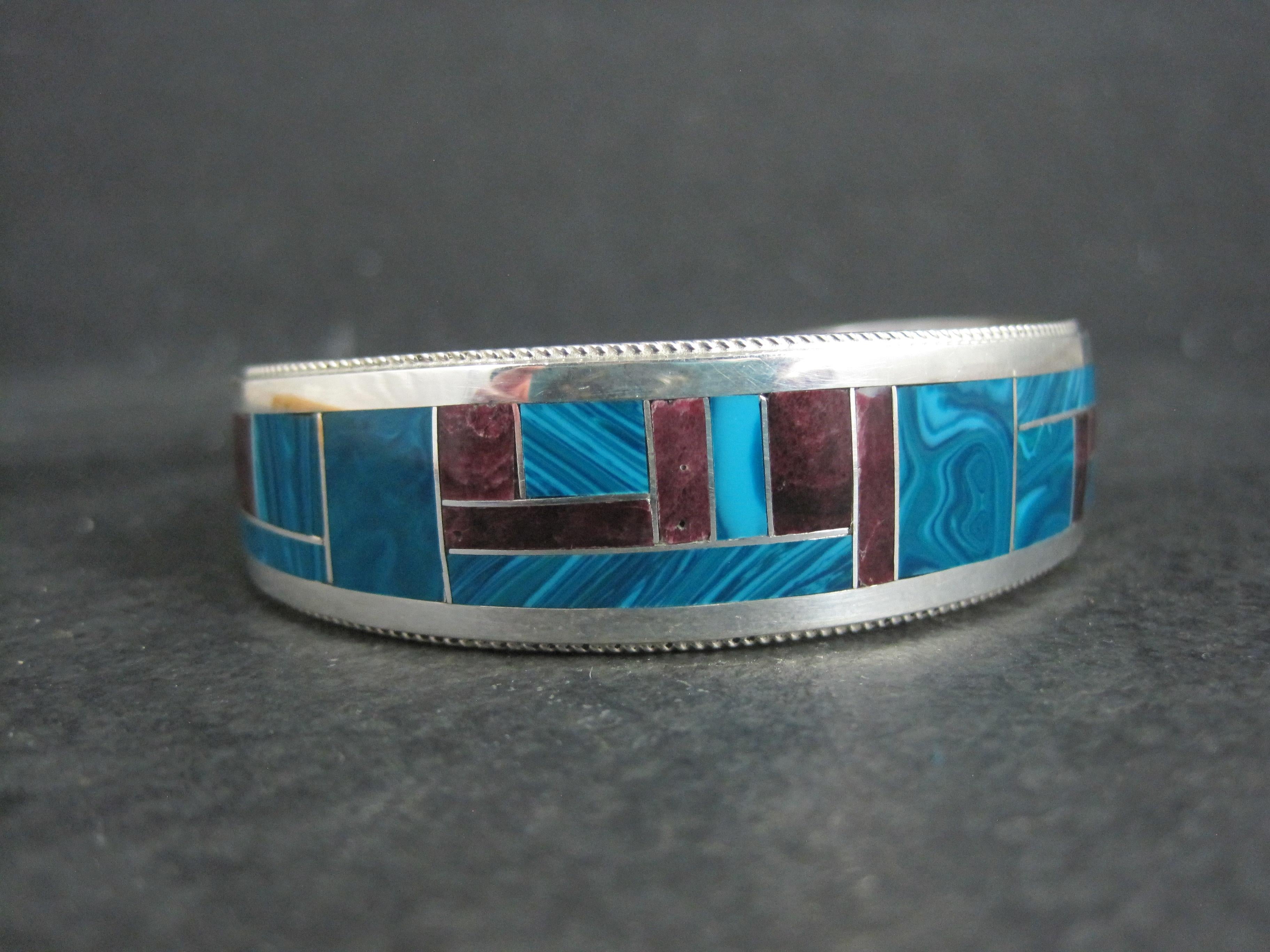 Amérindien Bracelet manchette unique de Zuni avec incrustation de chrysocolle et d'huîtres épineuses 6