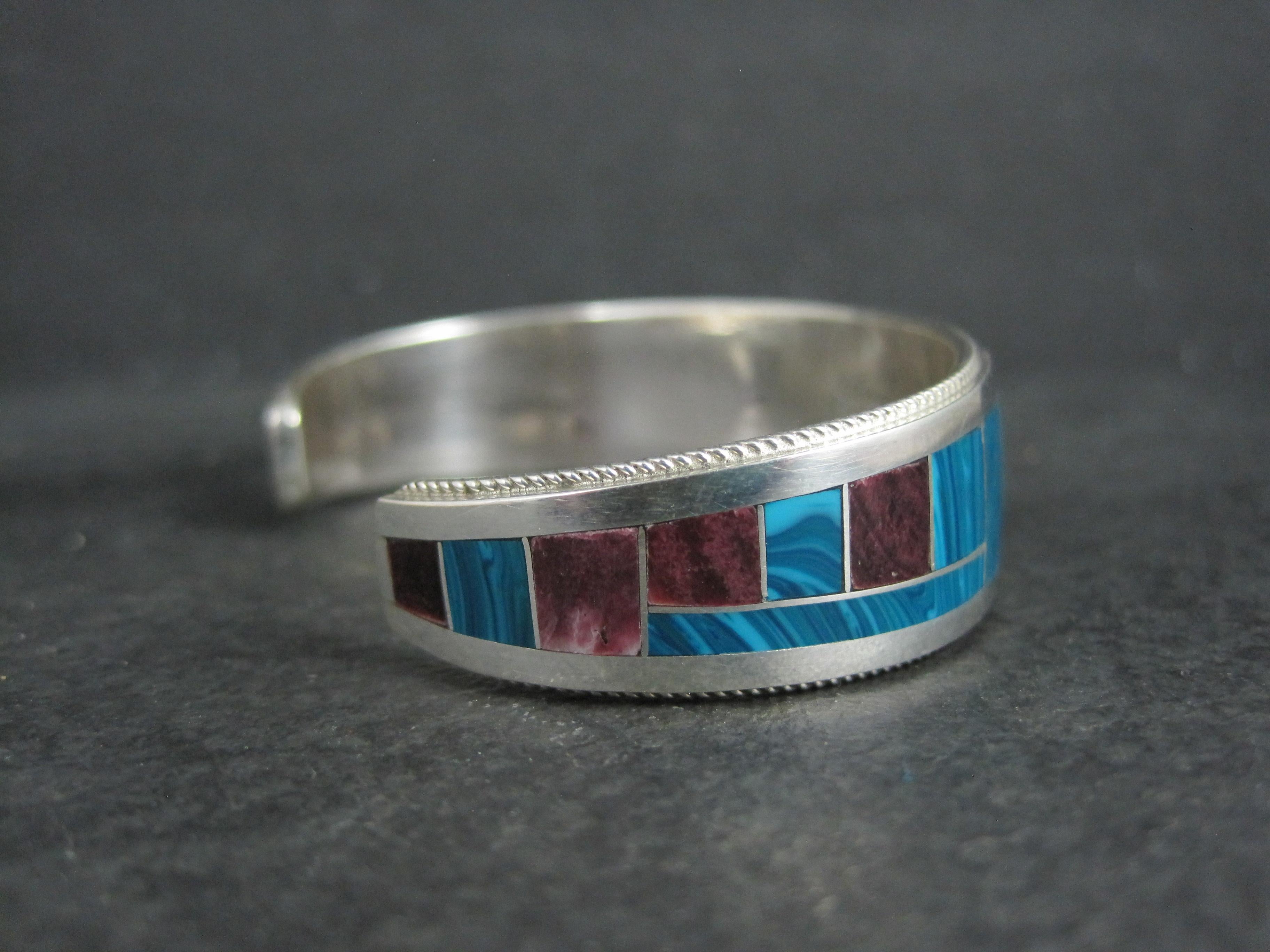 Bracelet manchette unique de Zuni avec incrustation de chrysocolle et d'huîtres épineuses 6