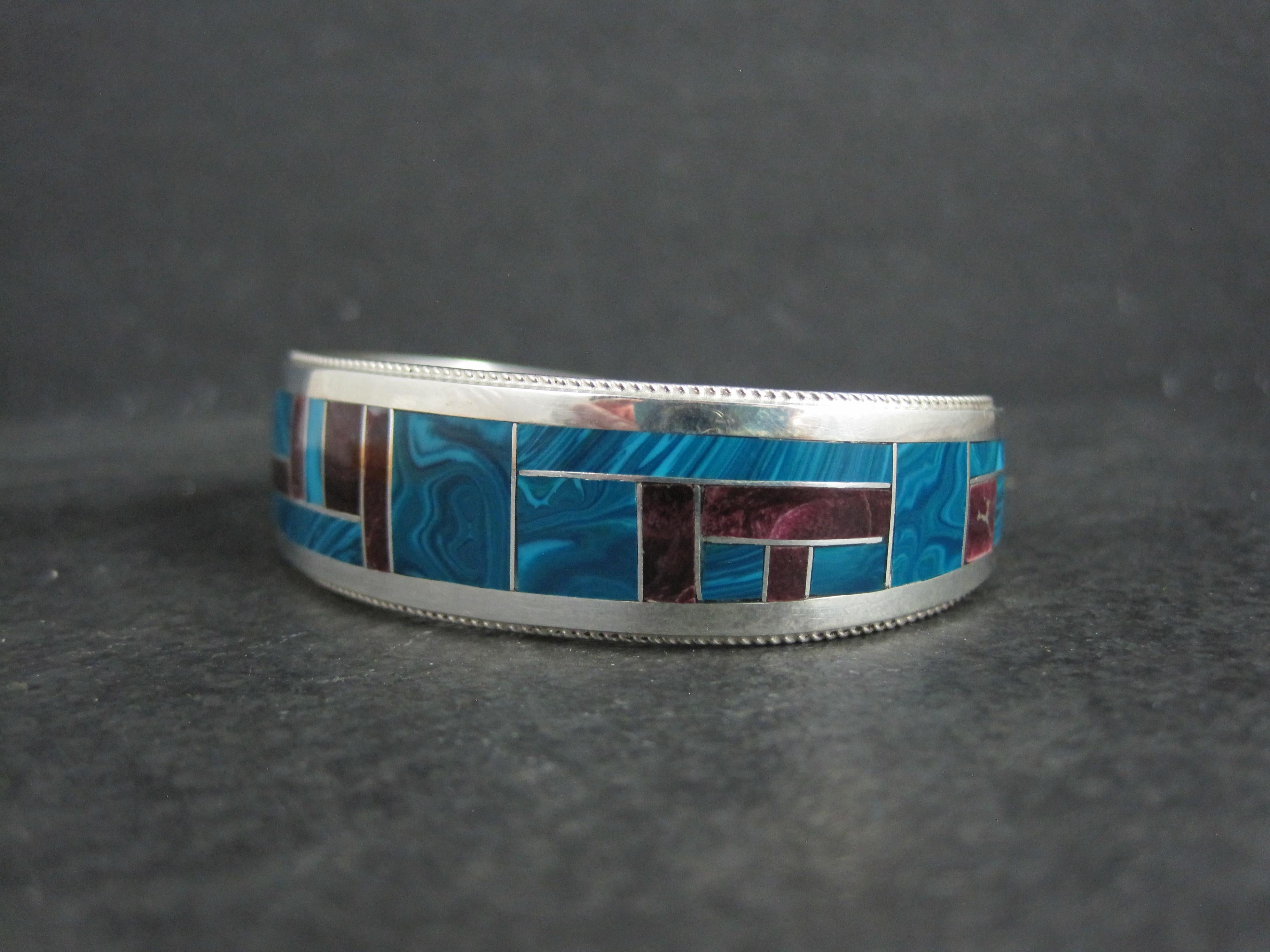 Bracelet manchette unique de Zuni avec incrustation de chrysocolle et d'huîtres épineuses 6