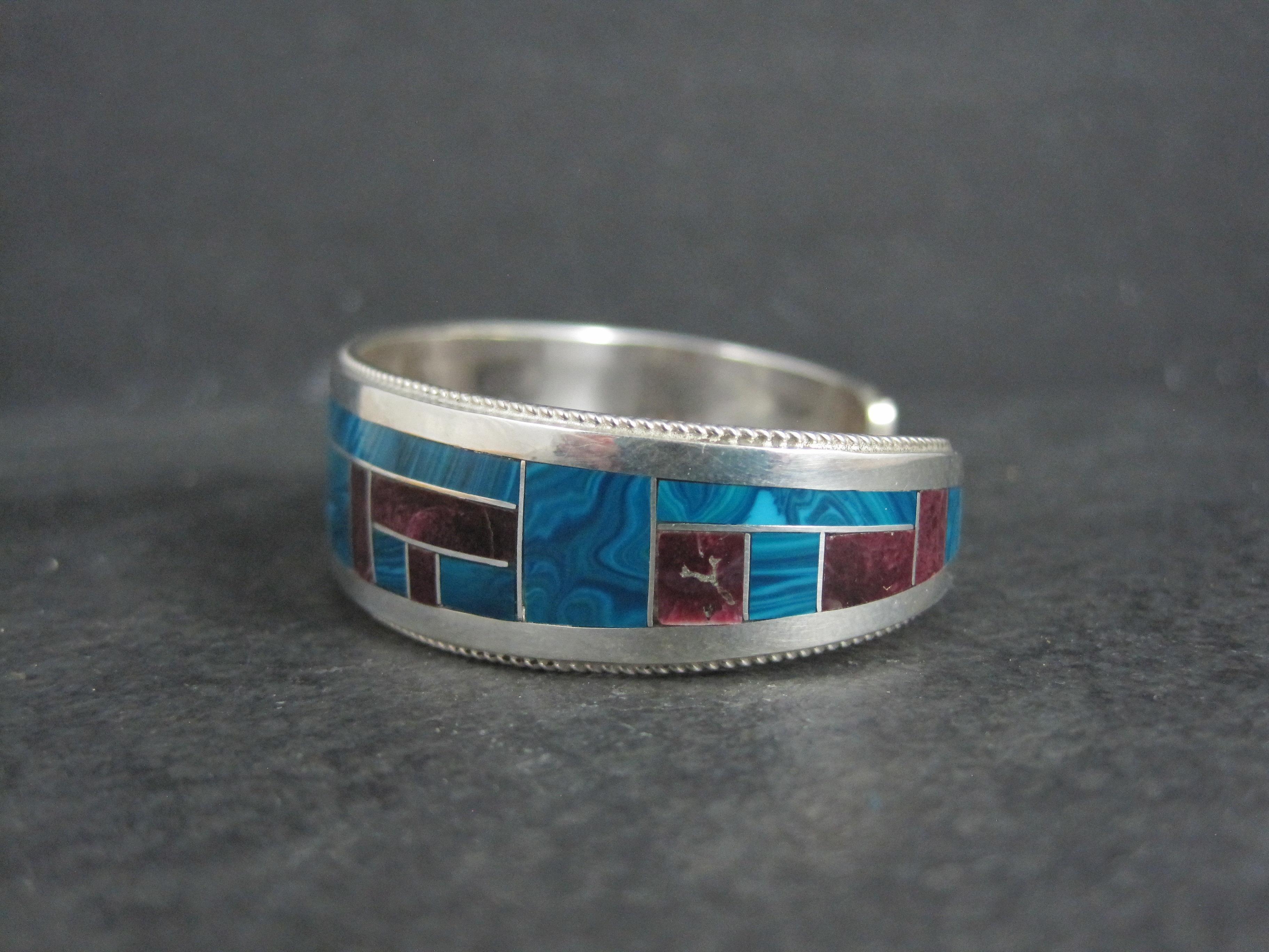 Bracelet manchette unique de Zuni avec incrustation de chrysocolle et d'huîtres épineuses 6