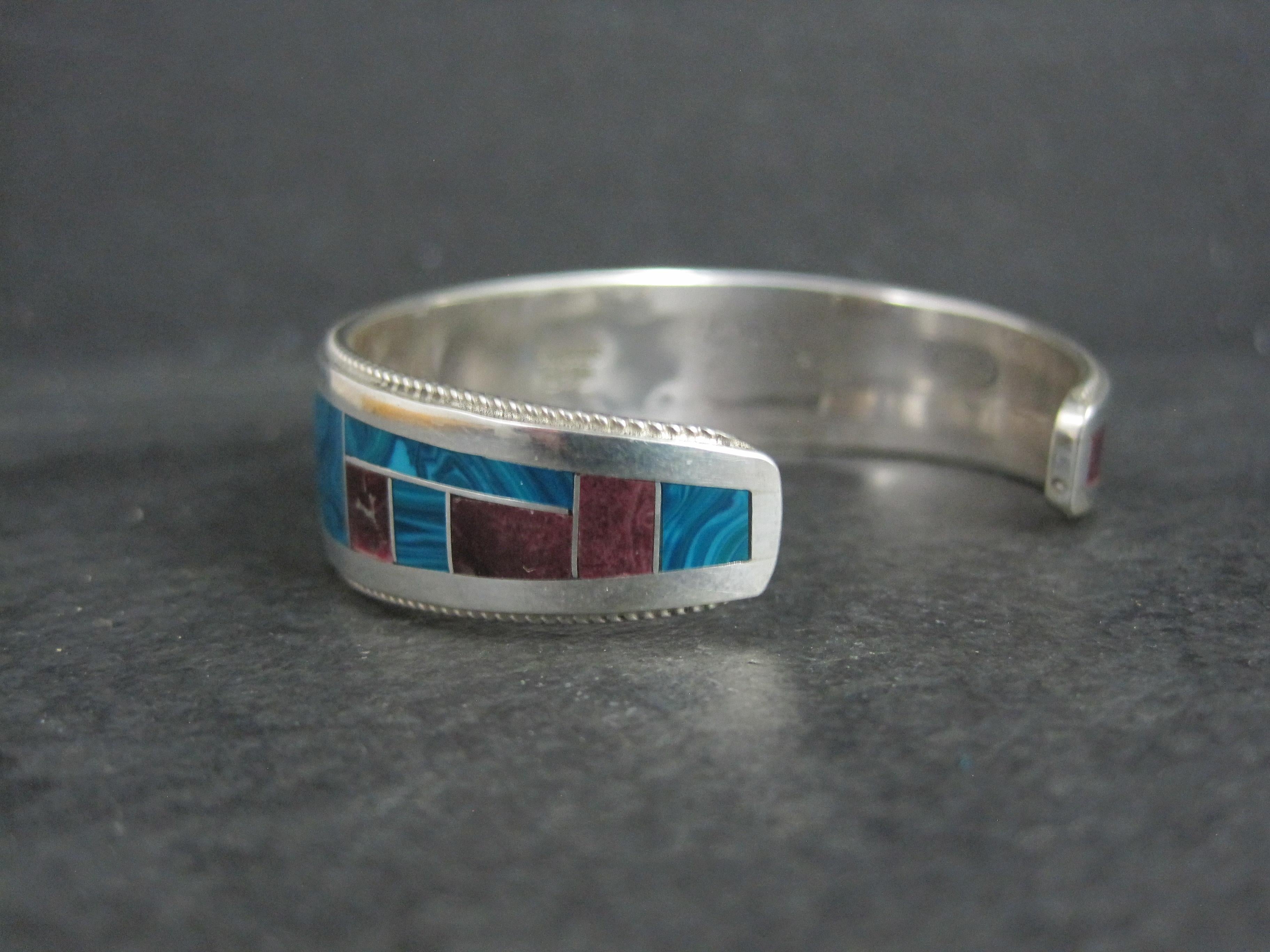 Bracelet manchette unique de Zuni avec incrustation de chrysocolle et d'huîtres épineuses 6