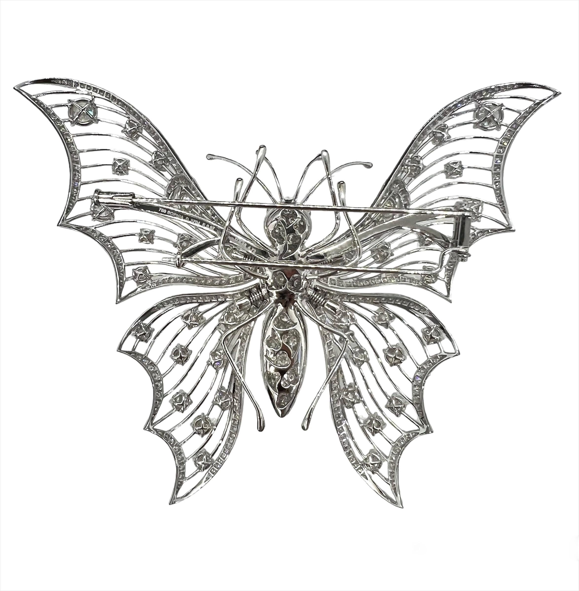 Arts and Crafts Sophia D, 12.83 Carat Diamond Butterfly Platinum Brooch, with movement For Sale
