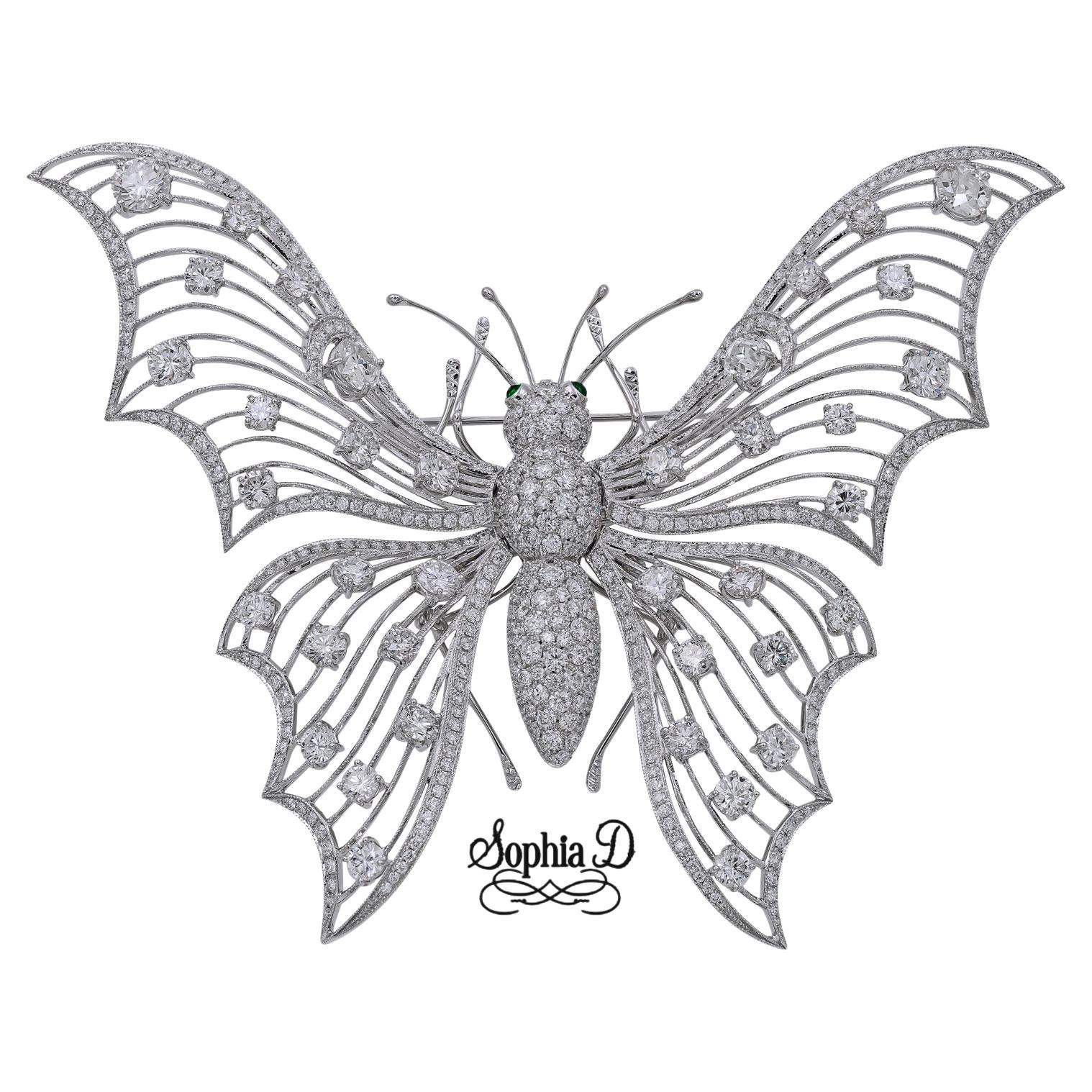 Sophia D, 12.83 Carat Diamond Butterfly Platinum Brooch, with movement