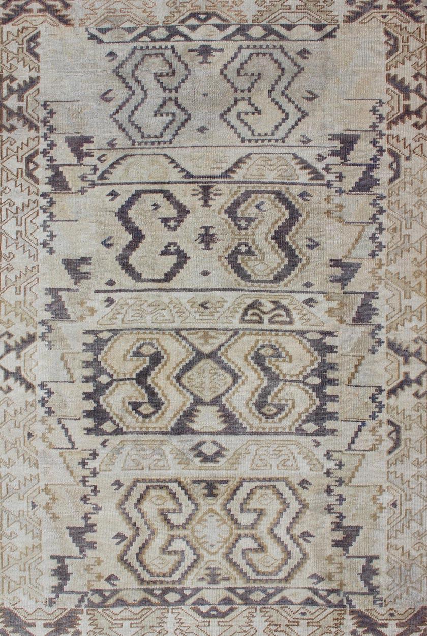Turkish Uniquely Designed Oushak Rug in Taupe and Purple-Gray