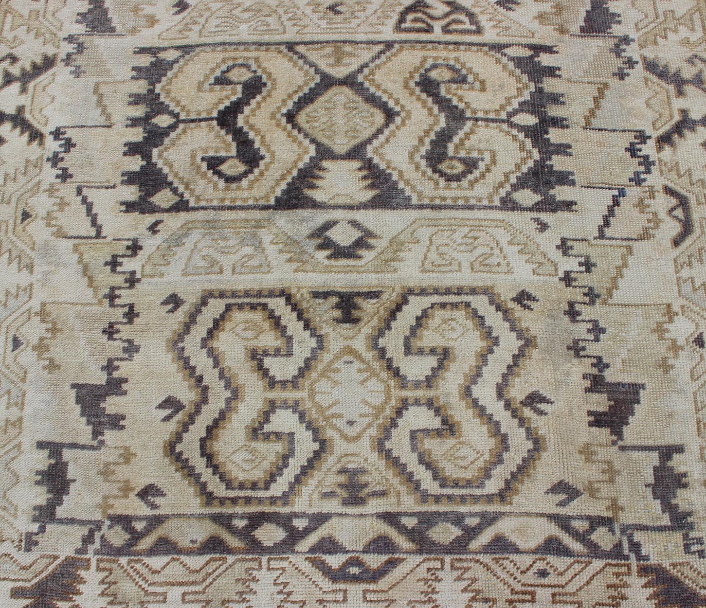 Mid-20th Century Uniquely Designed Oushak Rug in Taupe and Purple-Gray