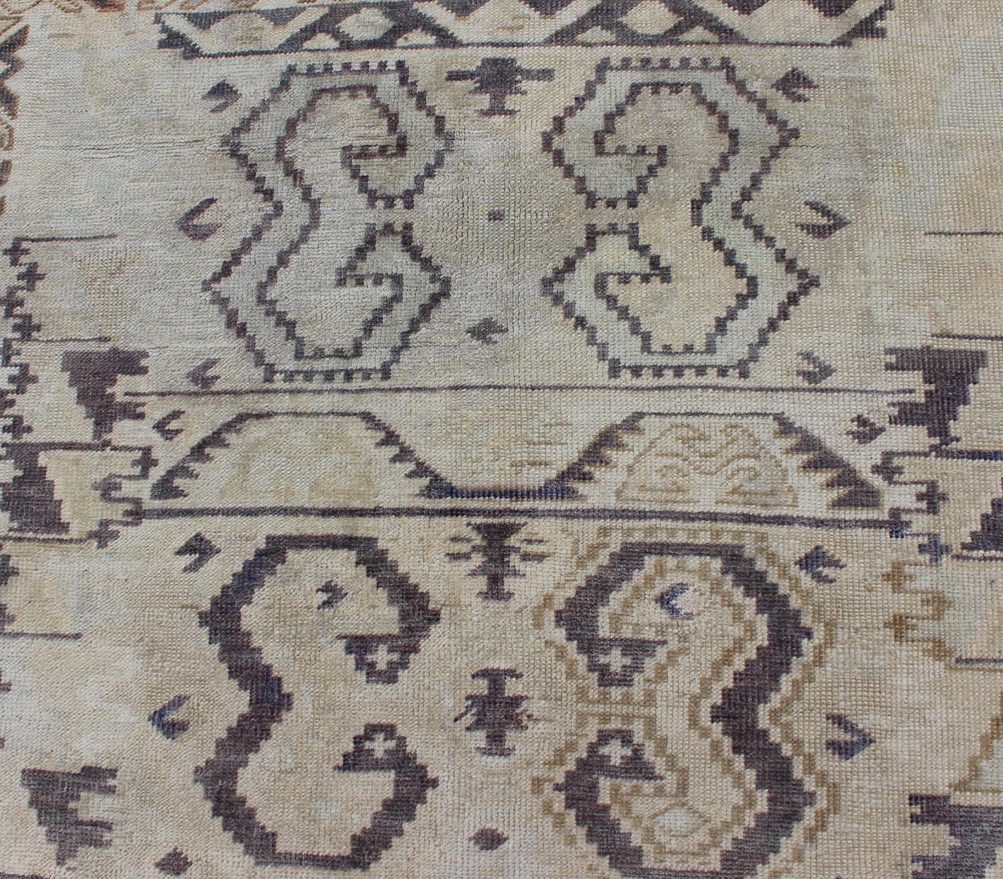 Wool Uniquely Designed Oushak Rug in Taupe and Purple-Gray