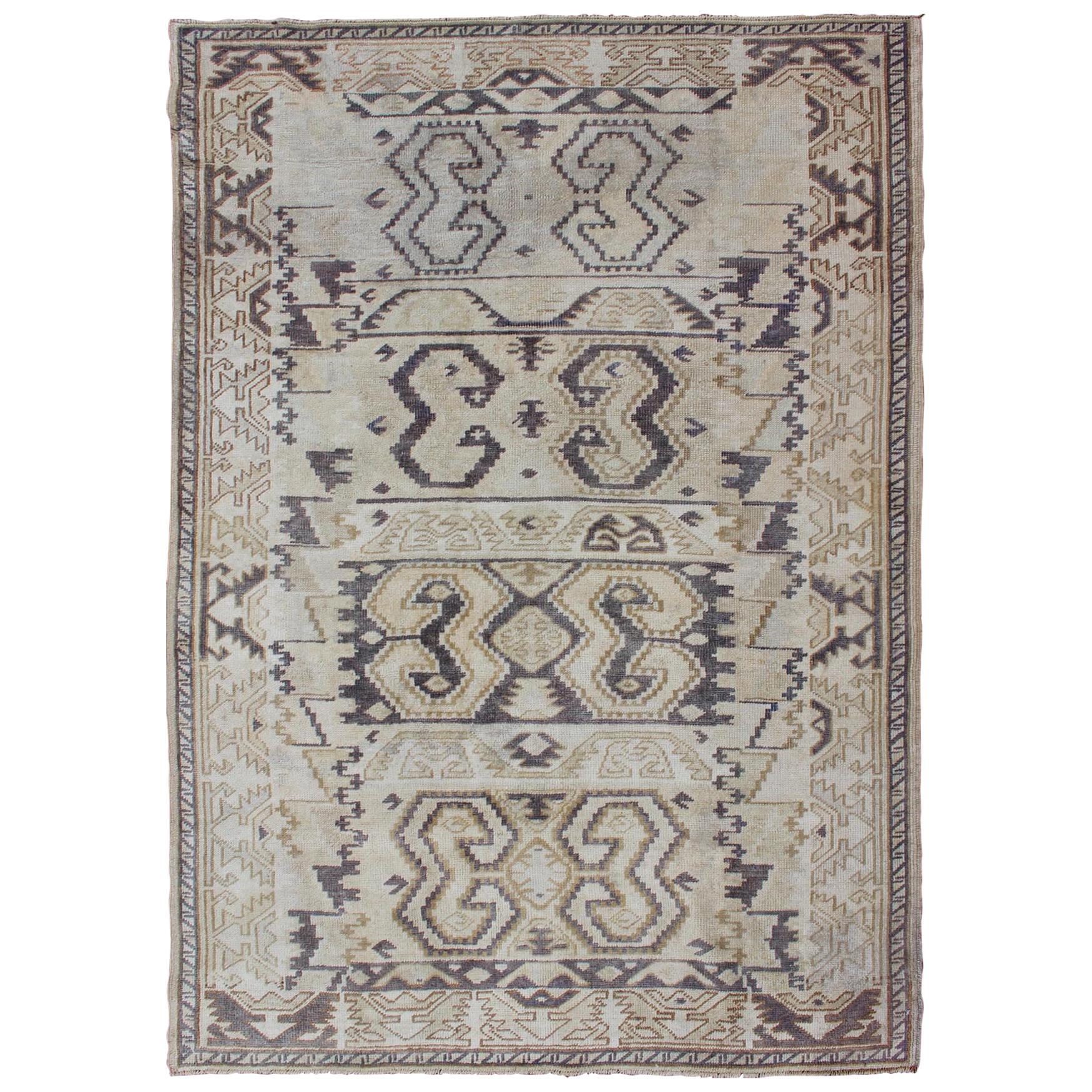 Uniquely Designed Oushak Rug in Taupe and Purple-Gray