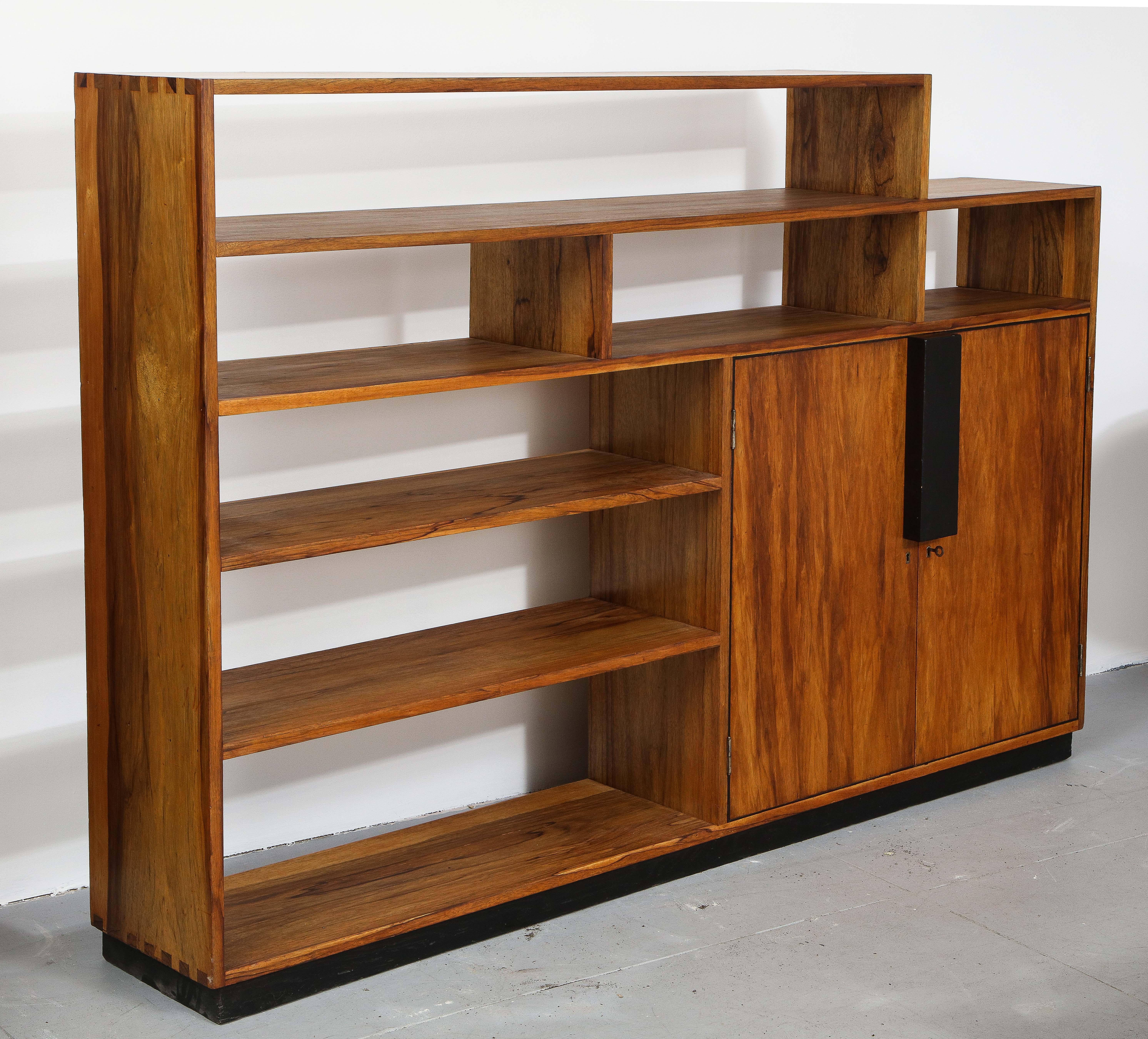 Belgian Uniquely Hand-Crafted Solid Wood Bookcase & Cabinet, Brussels, Belgium, 1940