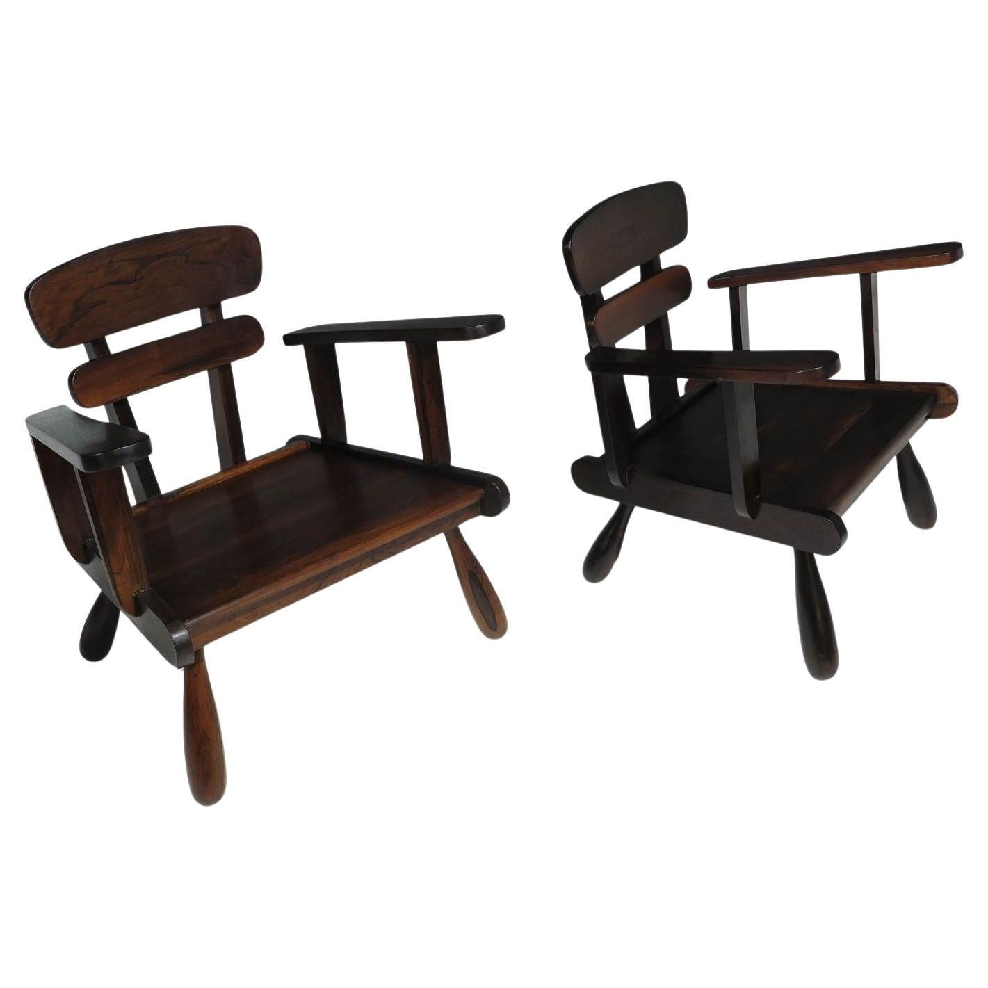 Uniquely Sculptural Pair of Brazilian Modern Rosewood Lounge Chairs