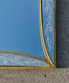 Uniquely shaped Hollywood Regency Mirror with etched glass and gilt wood frame