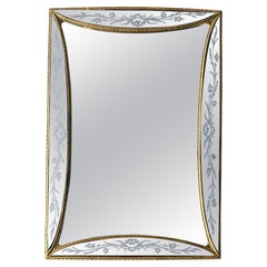 Uniquely shaped Hollywood Regency Mirror with etched glass and gilt wood frame