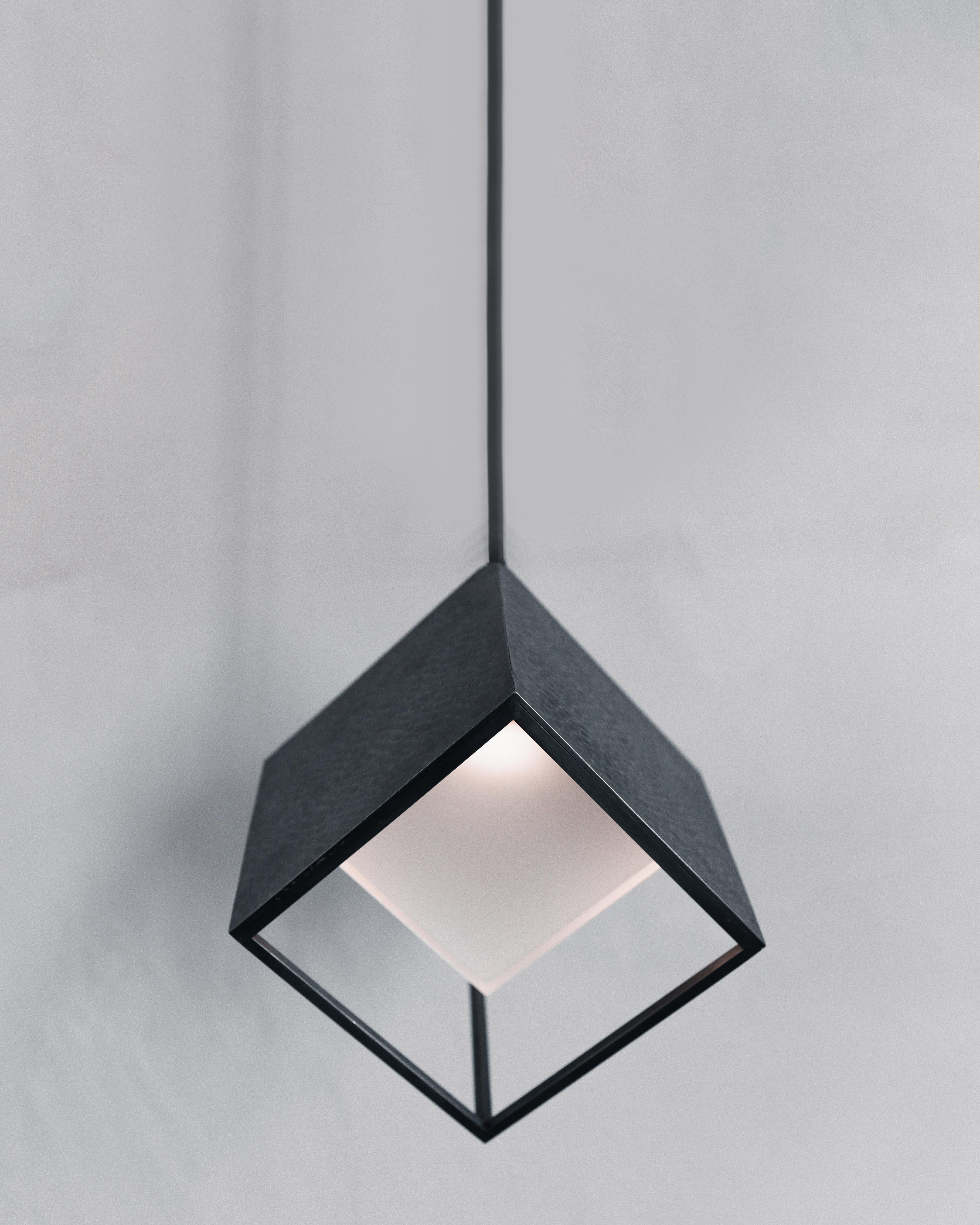 Modern UNIS  - patinated steel ceiling pendant handmade by Diaphan Studio For Sale