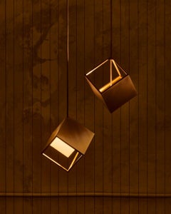 UNIS UP - Geometric Brass Pendant Light, Crystallographic Cube Form