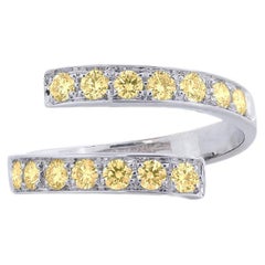 Bague unisexe à motif en or blanc 18 carats avec diamants jaunes 0,50 carat