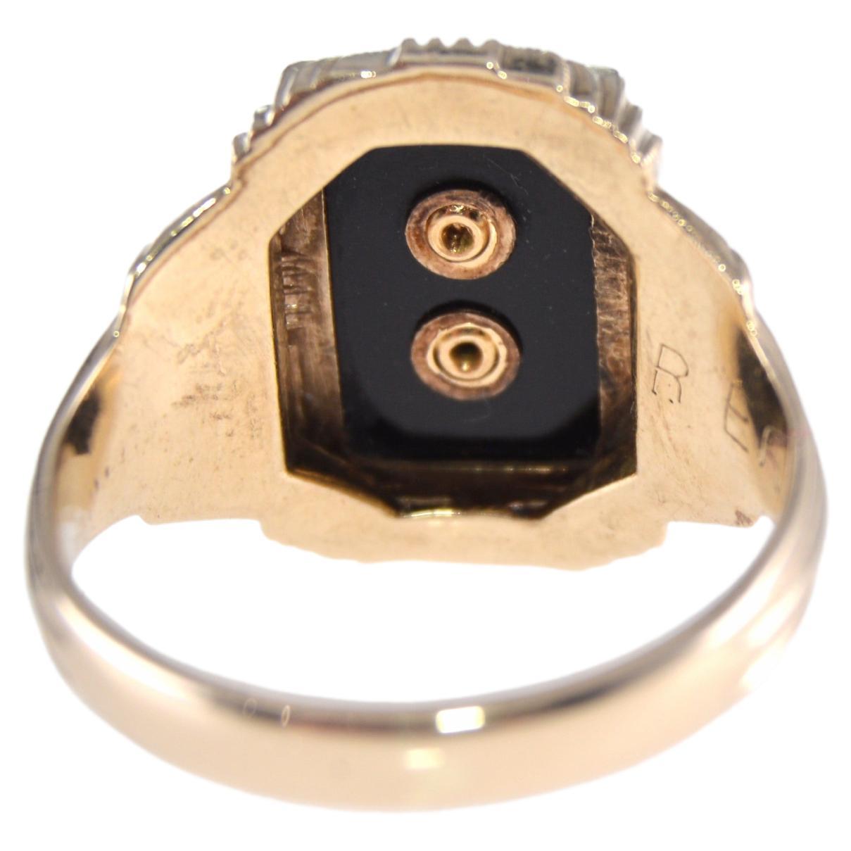 Unisex 10 Karat Solid Yellow Gold Art Deco Style Signet Ring, Dated 1951 1
