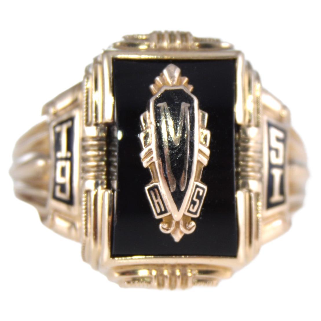 Unisex 10 Karat Solid Yellow Gold Art Deco Style Signet Ring, Dated 1951