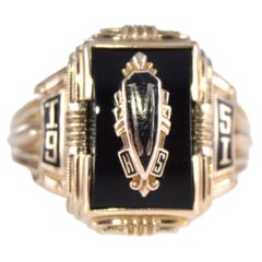 Vintage Unisex 10 Karat Solid Yellow Gold Art Deco Style Signet Ring, Dated 1951