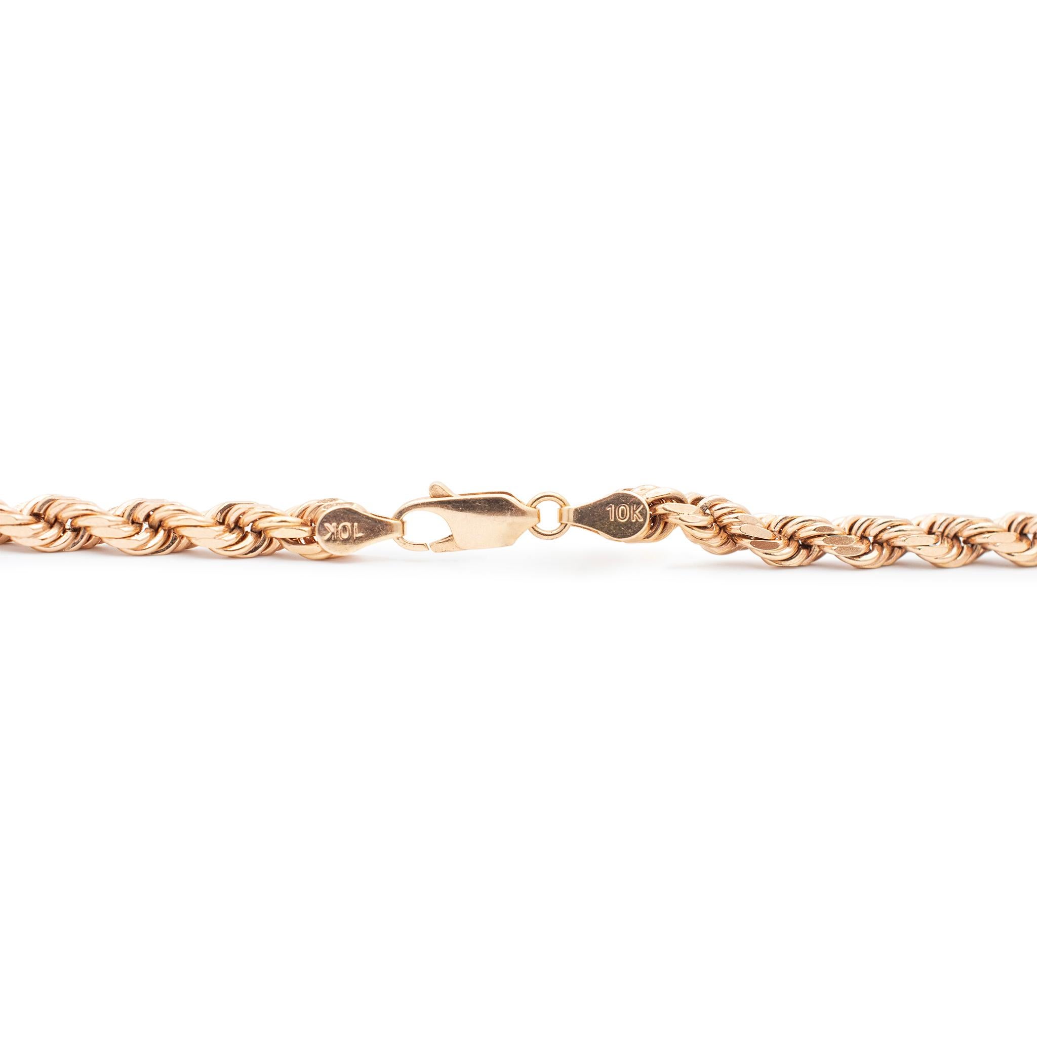 Unisex 10K Rose Gold Rope Link Chain Necklace In Excellent Condition For Sale In Houston, TX