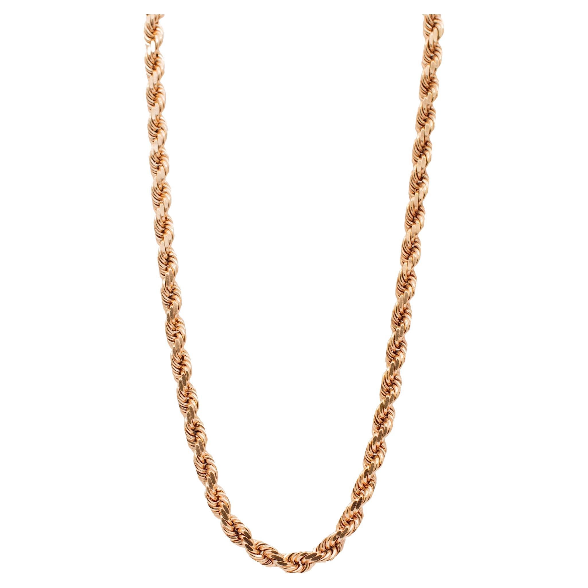 Unisex 10K Rose Gold Rope Link Chain Necklace For Sale