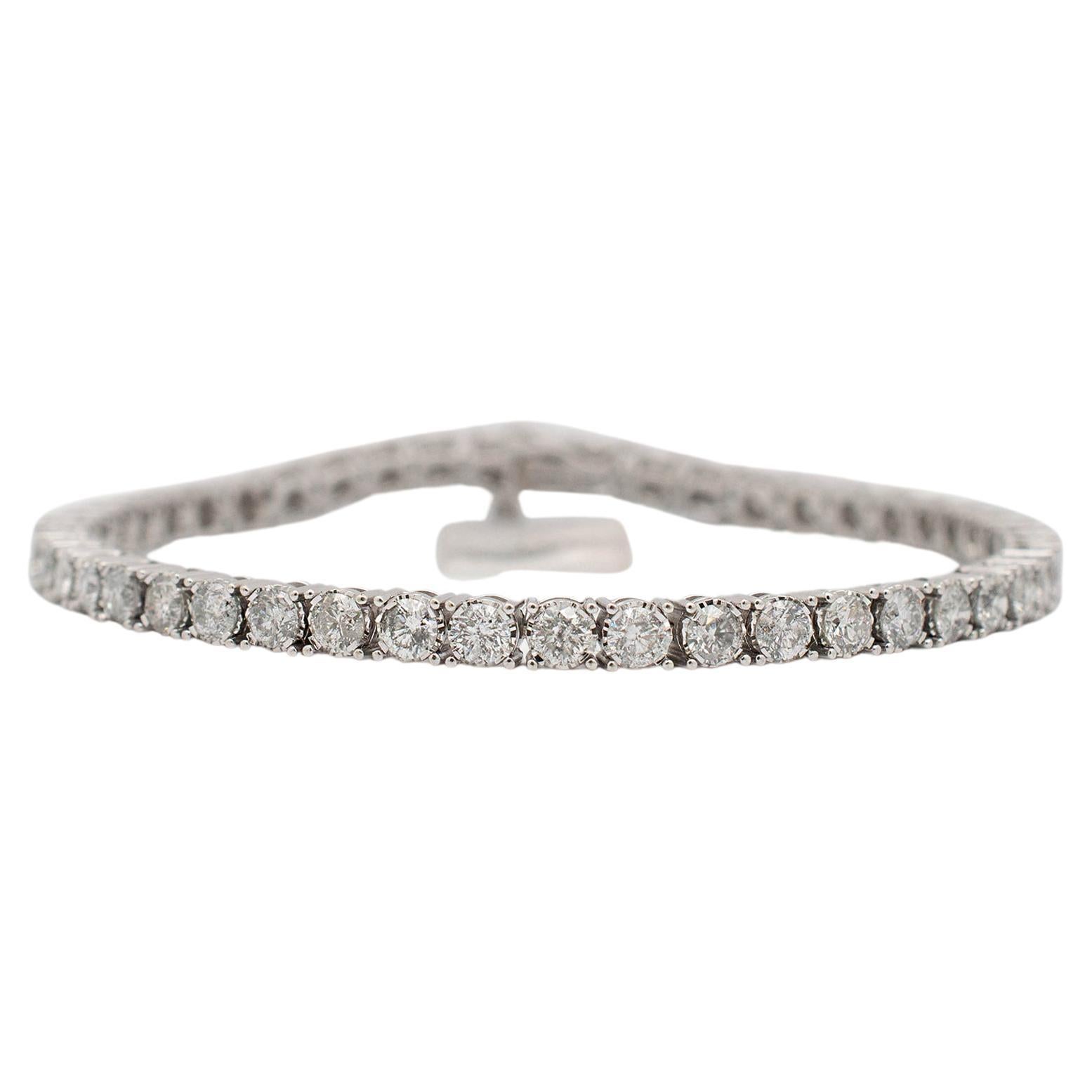 Unisex 10K White Gold Diamond Tennis Bracelet For Sale