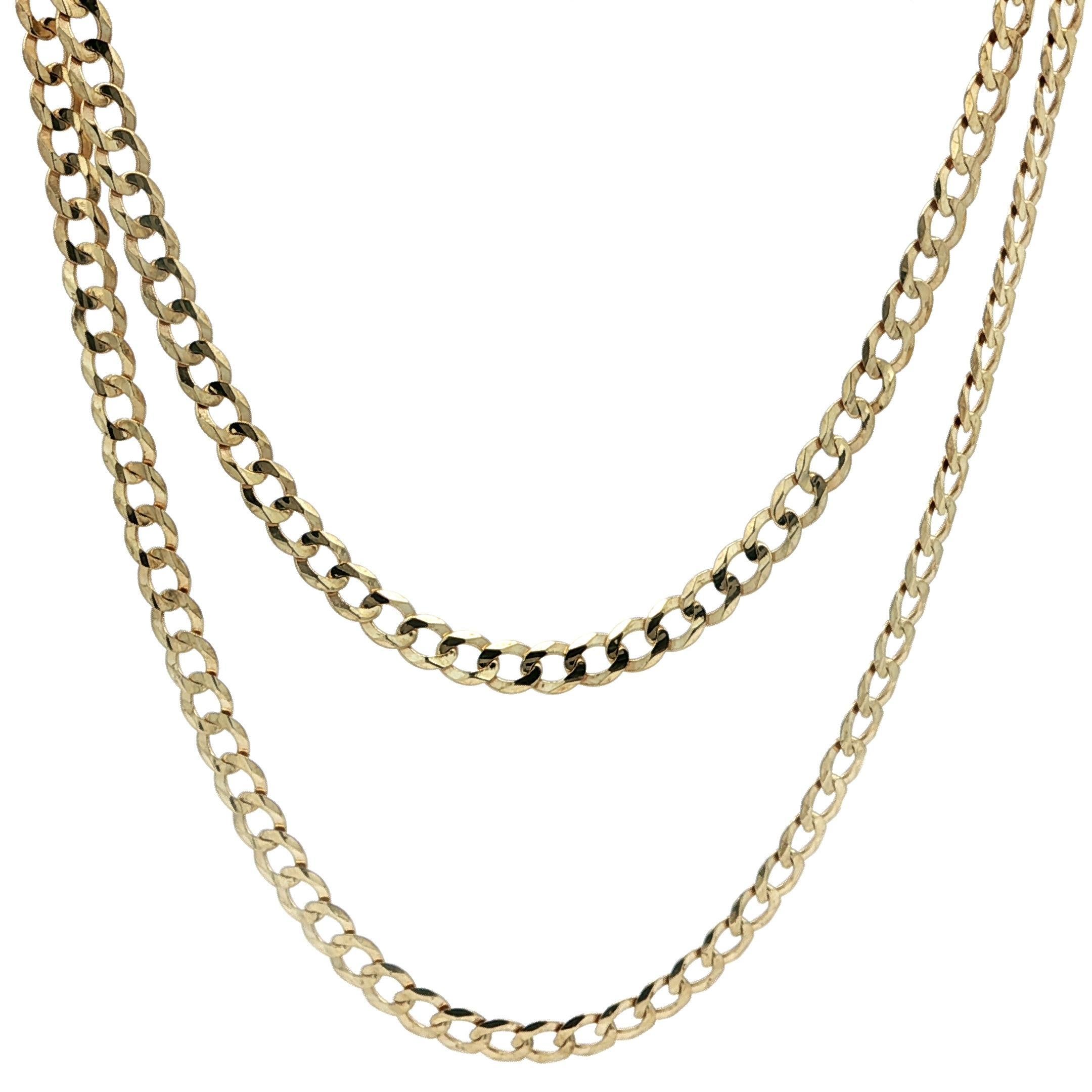 Collana a catena cubana unisex in oro giallo 10k con taglio diamante piatto da 3 mm e 22 pollici A Link In condizioni ottime in vendita a Montclair, NJ