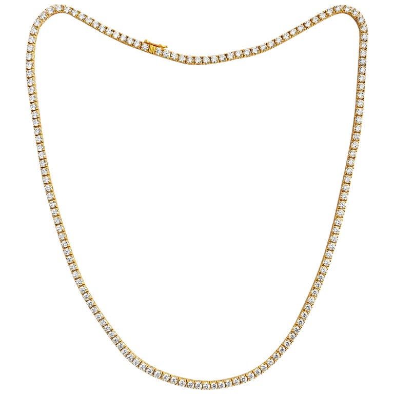 Unisex 14.50 Carat VVS Diamond Tennis Necklace 14 Karat Yellow Gold For