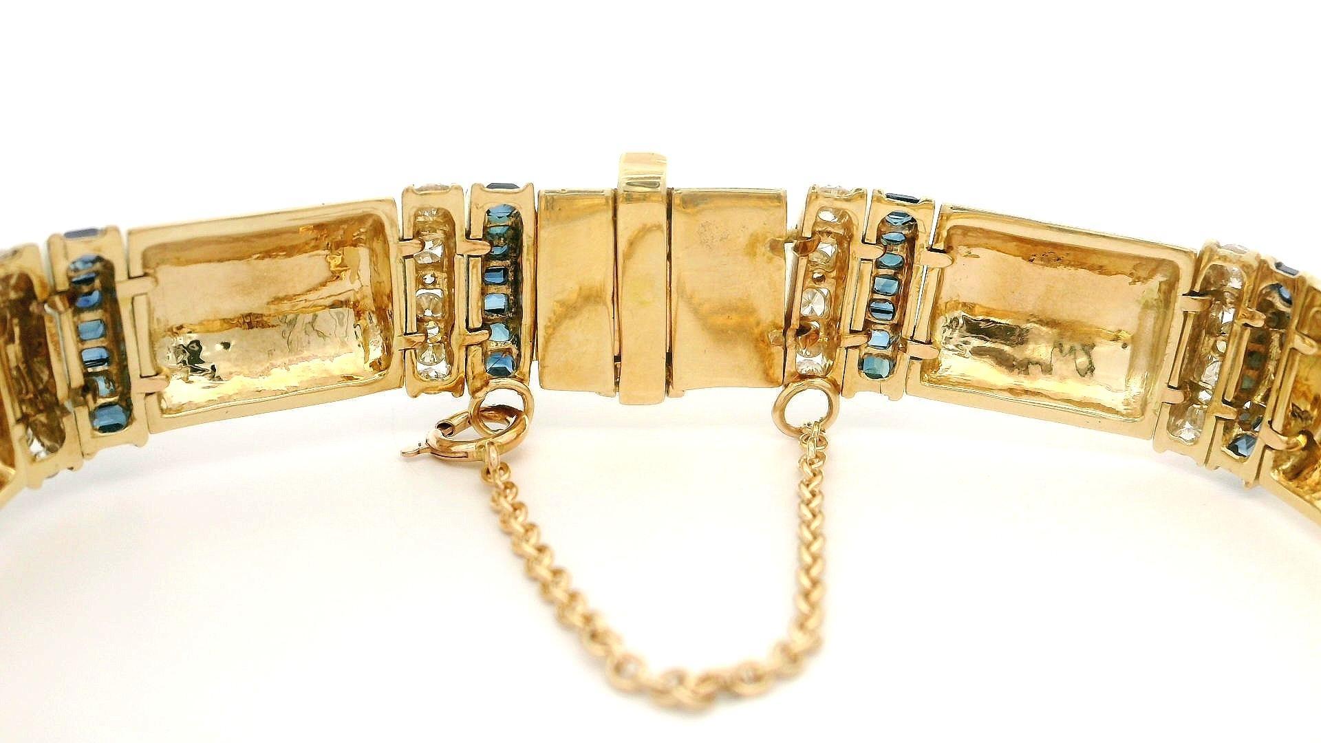 Bracelet à maillons unisexe en or 14 carats avec saphirs alternés et diamants de 4,75 carats Excellent état - En vente à Montclair, NJ