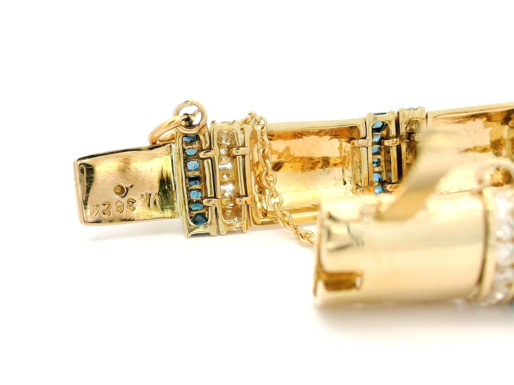 Bracelet à maillons unisexe en or 14 carats avec saphirs alternés et diamants de 4,75 carats Unisexe en vente