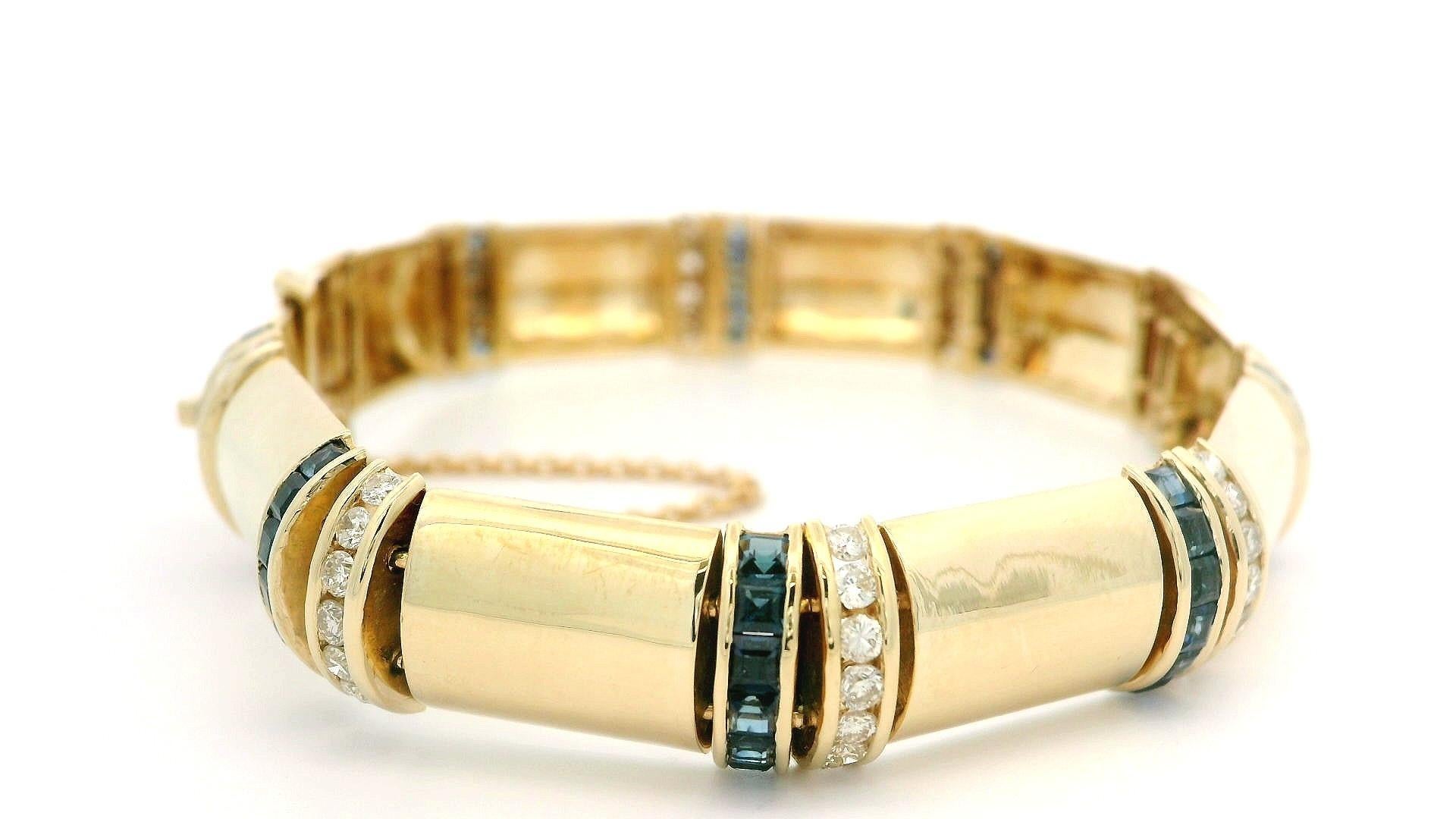 Bracelet à maillons unisexe en or 14 carats avec saphirs alternés et diamants de 4,75 carats en vente 3