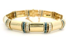 Unisex 14k Gold 4.75ctw Alternating Sapphire Diamond Section Link Bracelet