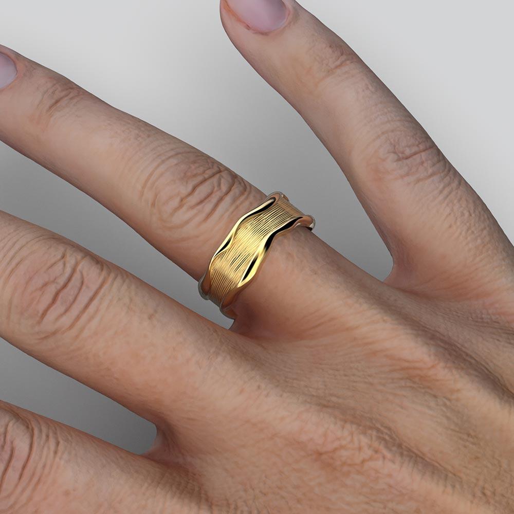 For Sale:  Unisex 14k Gold Band Ring Made in Italy by Oltremare Gioielli, Hand-Engraved. 10