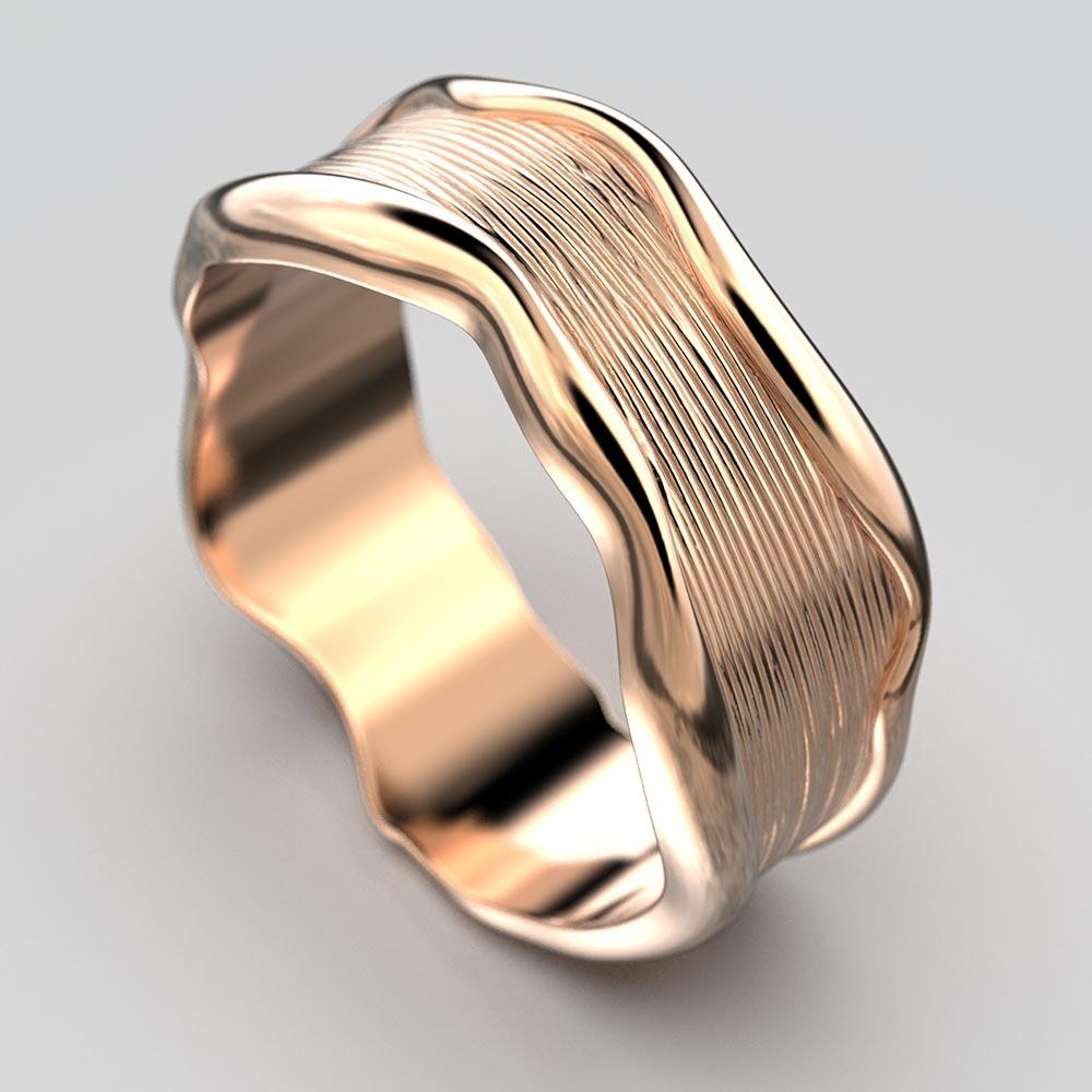 For Sale:  Unisex 14k Gold Band Ring Made in Italy by Oltremare Gioielli, Hand-Engraved. 2