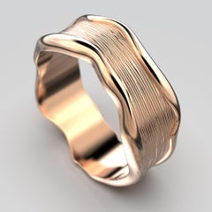 Unisex 14k Gold Band Ring Made in Italy by Oltremare Gioielli, Hand-Engraved.