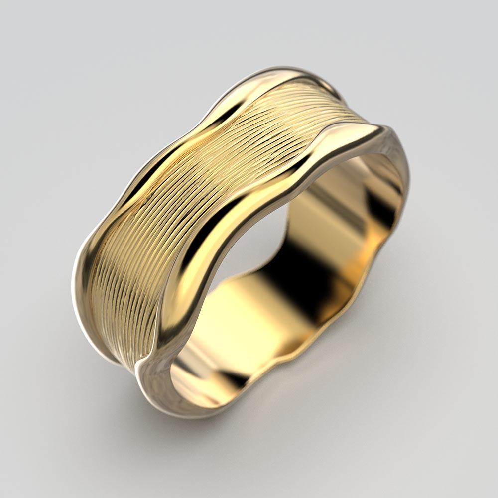 For Sale:  Unisex 14k Gold Band Ring Made in Italy by Oltremare Gioielli, Hand-Engraved. 7