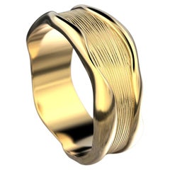 Unisex 14k Gold Band Ring Made in Italy by Oltremare Gioielli, Hand-Engraved.
