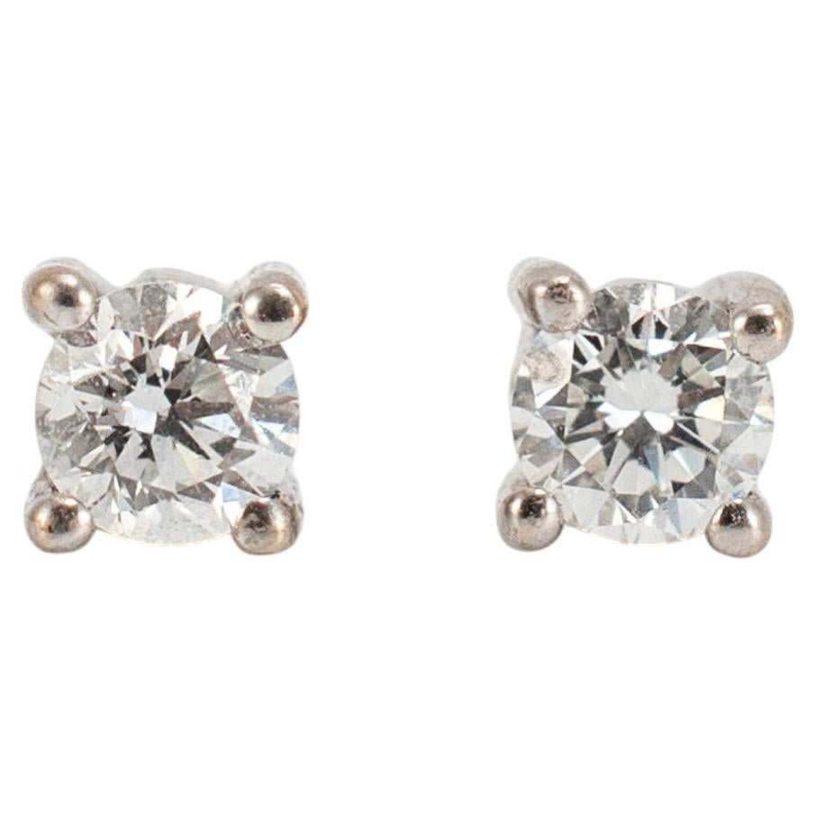 Unisex 14K White Gold 0.16ctw Round Diamond Push Back Petite Stud Earrings