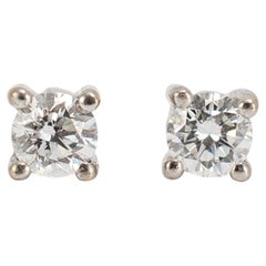 Unisex 14K White Gold 0.16ctw Round Diamond Push Back Petite Stud Earrings