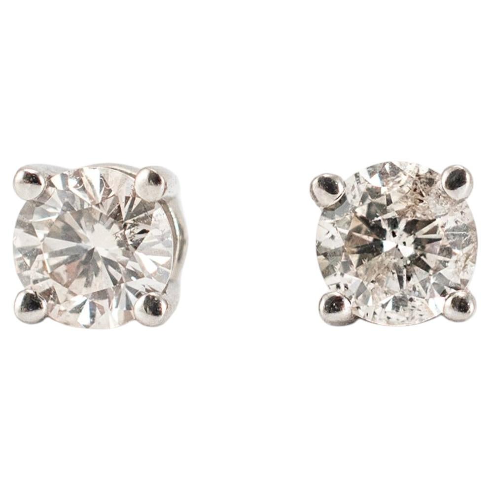 Unisex 14K White Gold 0.44ctw Round Diamond Screw Back Petite Stud Earrings