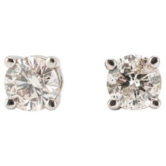 Unisex 14K White Gold 0.44ctw Round Diamond Screw Back Petite Stud Earrings