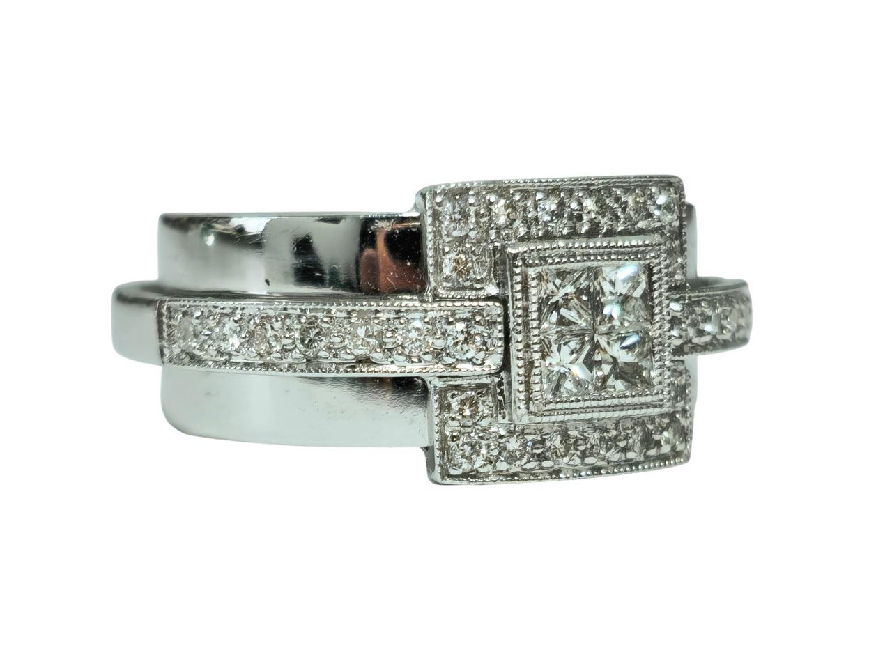 Princess Cut Unisex, 14K White Gold & 1.00ct Diamond Ring For Sale