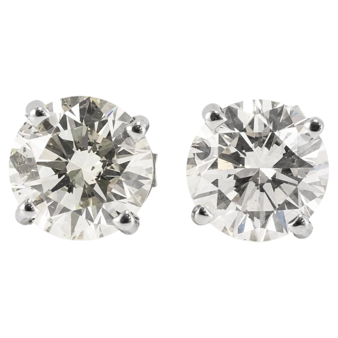 Unisex 14K White Gold 2.14ctw Round Cut Diamond 4 Prong Push Back Stud Earrings